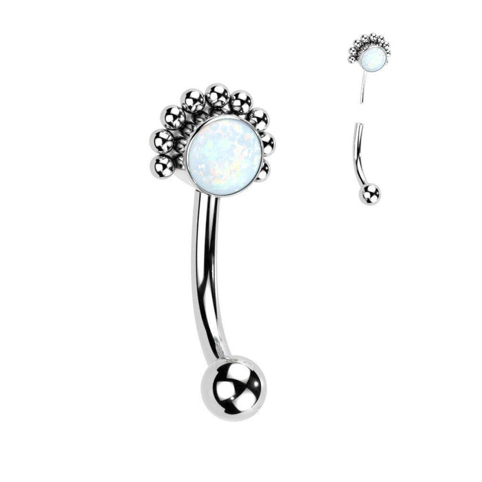 Body Jewelry - Titanium Threadless Beaded Opal Curve 16G