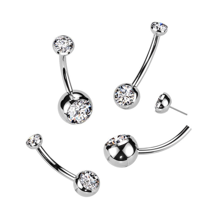 Body Jewelry - Titanium Threadless Gem Belly Bar 14G