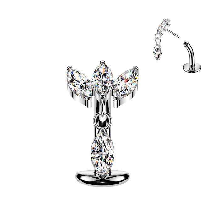 Titanium Threadless Marquise Dangle Floating Belly Bar