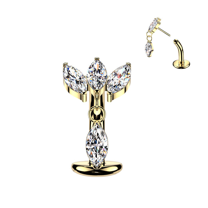 Titanium Threadless Marquise Dangle Floating Belly Bar