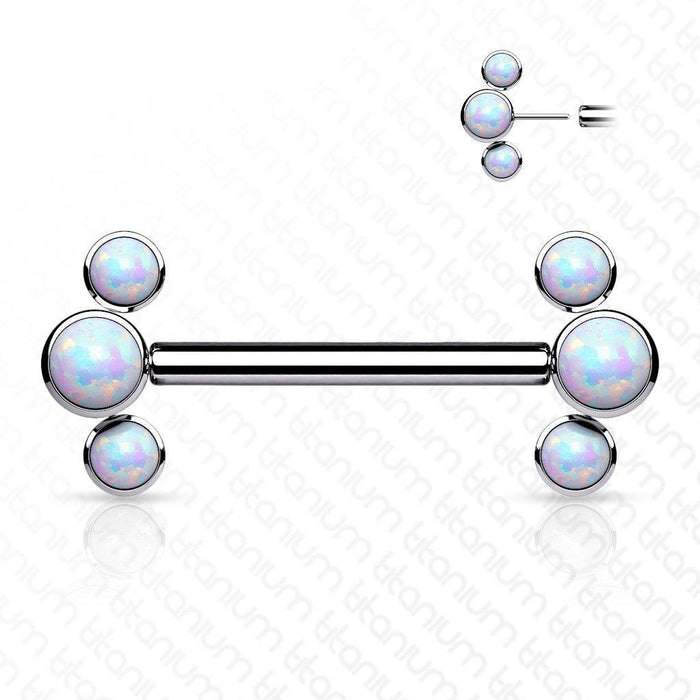 Body Jewelry - Titanium Threadless Opal Fan Nipple Bar 14G