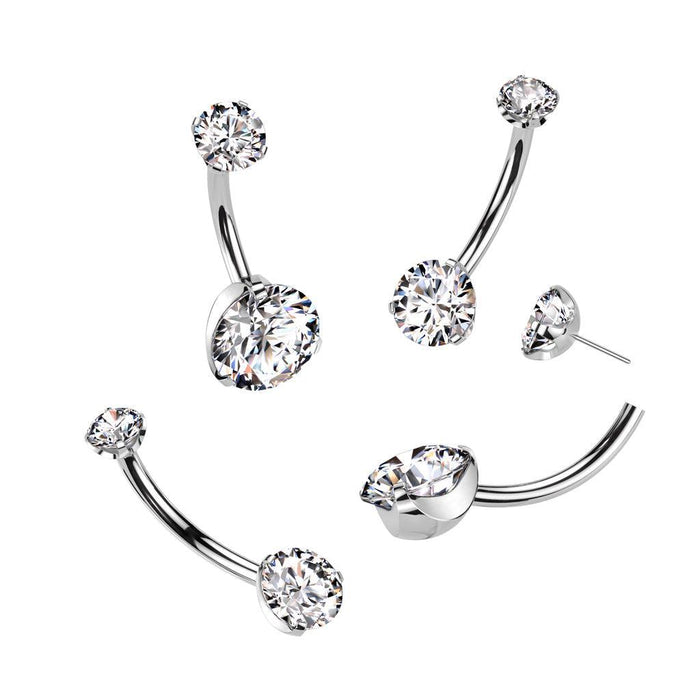 Body Jewelry - Titanium Threadless Prong Belly Bar 14G