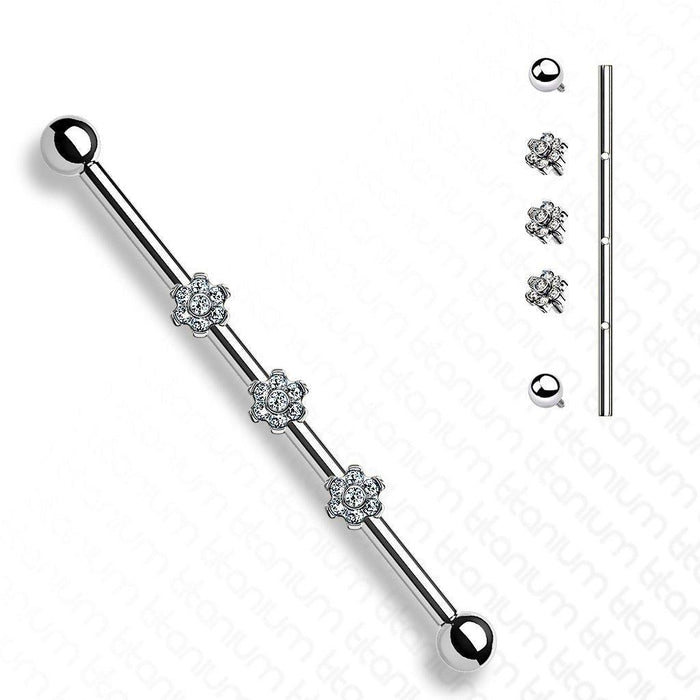 Body Jewelry - Titanium Triple Flower Industrial 14G 38mm