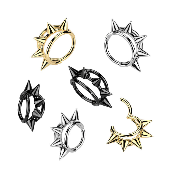 Titanium triple Hoop Spike Hinged Ring