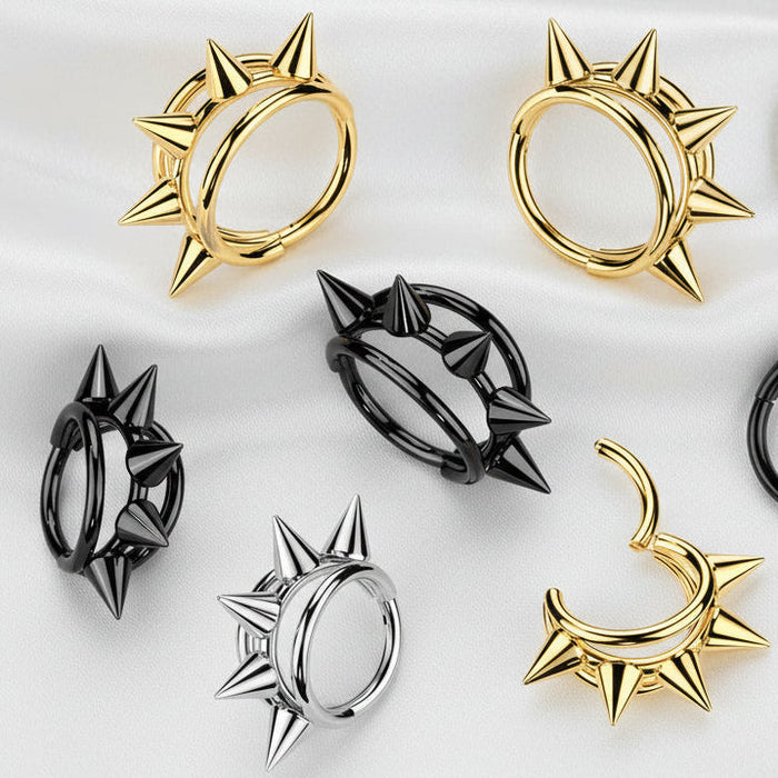 Titanium triple Hoop Spike Hinged Ring