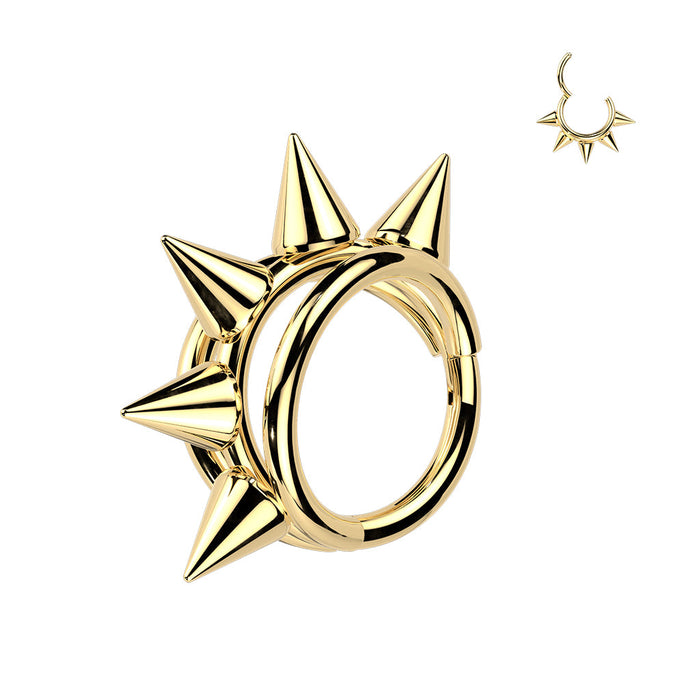 Titanium triple Hoop Spike Hinged Ring