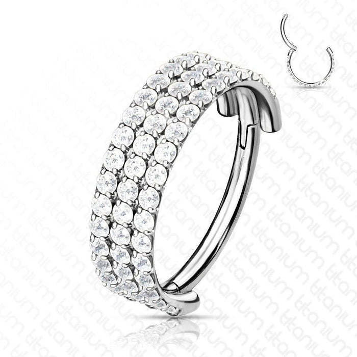 Titanium Triple Side Paved Hinged Ring 16G