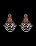 Traditional Chand Bali Pearls With Multi-Color Semi Precious Stone