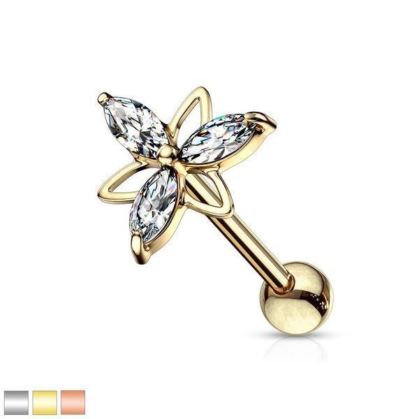 Body Jewelry - Triangle Flower Cartilage Bar 16G