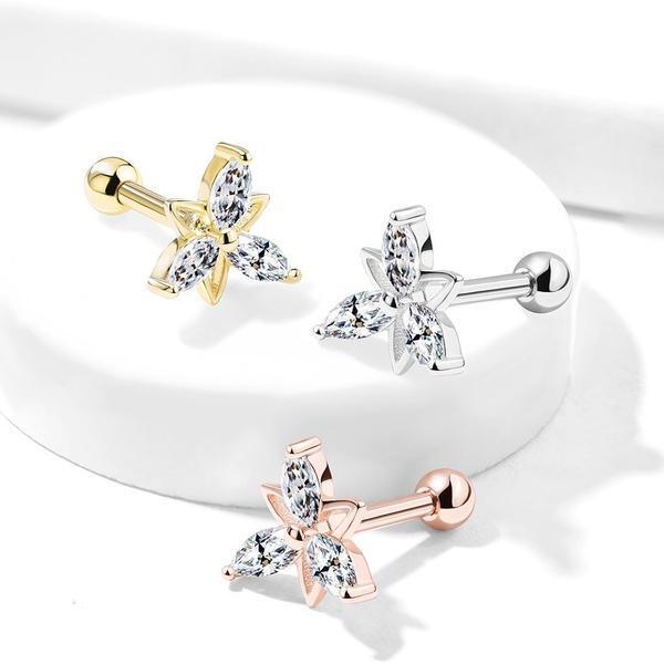 Body Jewelry - Triangle Flower Cartilage Bar 16G