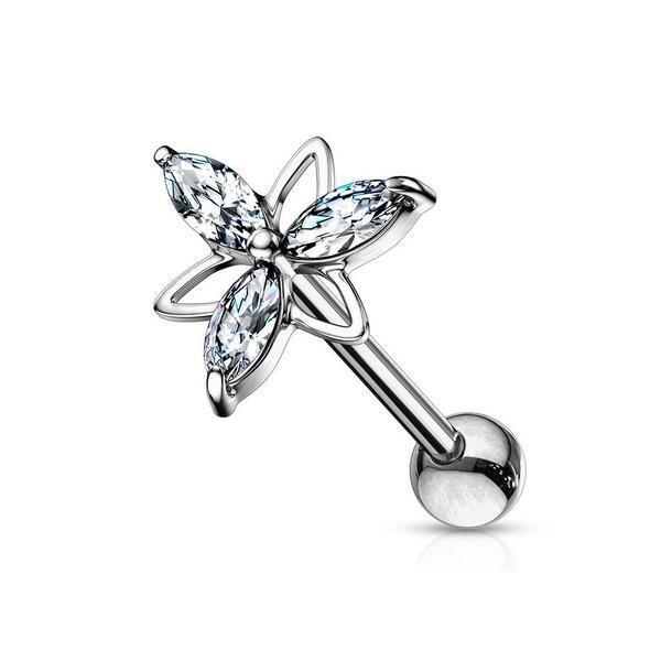 Body Jewelry - Triangle Flower Cartilage Bar 16G