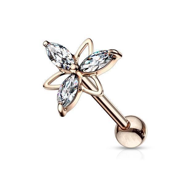 Body Jewelry - Triangle Flower Cartilage Bar 16G
