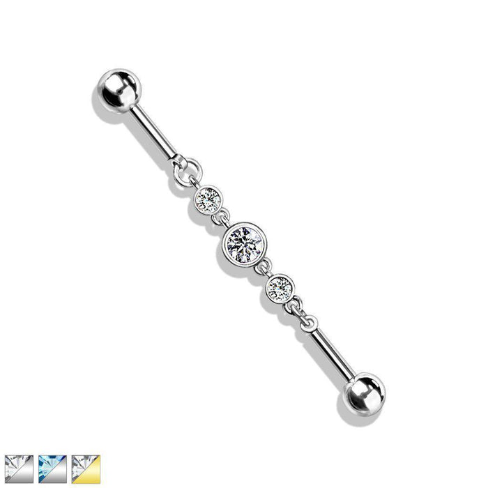 Body Jewelry - Triple Gem Chain Industrial 14G 38mm
