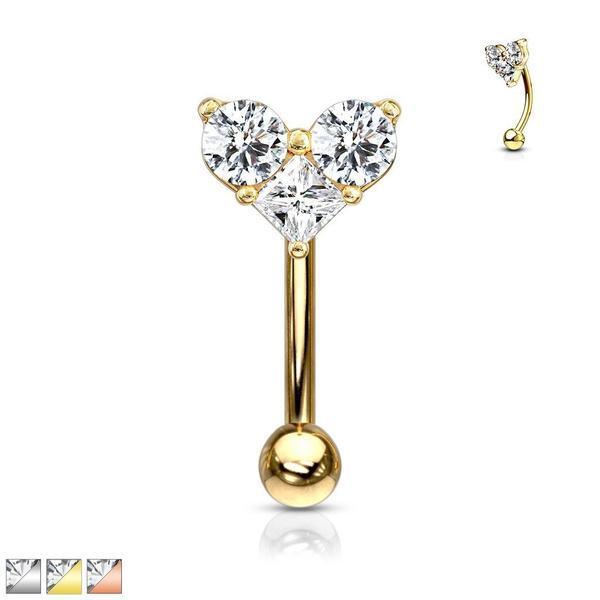 Body Jewelry - Triple Gem Heart Curve 16G