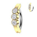 Triple Gem Hinged Belly Bar in Gold – 316L Surgical Steel with Triple CZ Gems
