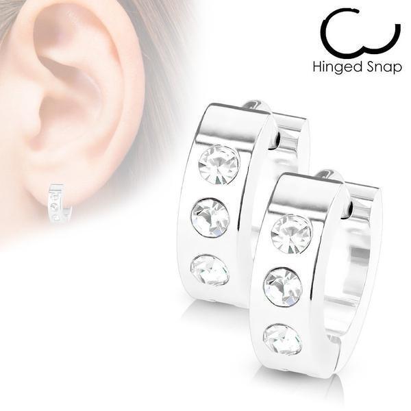 Body Jewelry - Triple Gem Huggies Earrings Pair