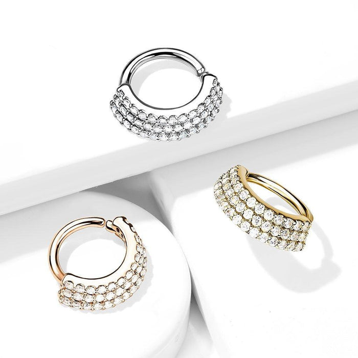 Body Jewelry - Triple Paved Twist Ring 16G 8mm