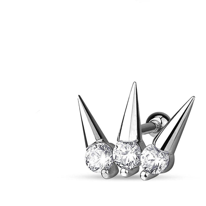 Body Jewelry - Triple Spike Gem Cartilage Bar 16G