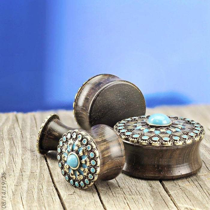 Body Jewelry - Turquoise And Ebony Wood Plug 8mm-25mm