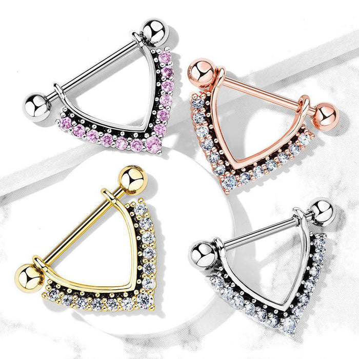 Body Jewelry - Two Tone Paved Nipple Dangle 14G