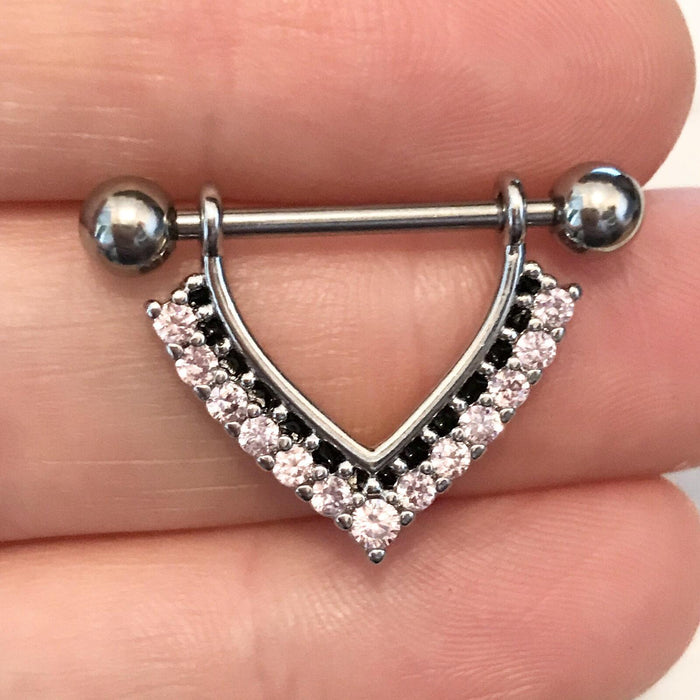 Body Jewelry - Two Tone Paved Nipple Dangle 14G