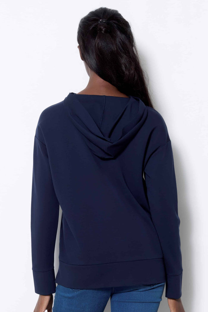 Up! Solid Light Ponte Hoodie in Navy - Mildred Hoit