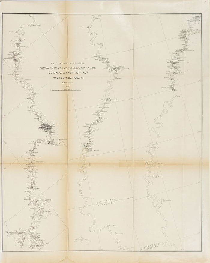 U.S. Coast and Geodetic Survey Progress of the Triangulation of the Mississippi River Delta to Memphis. 1879.