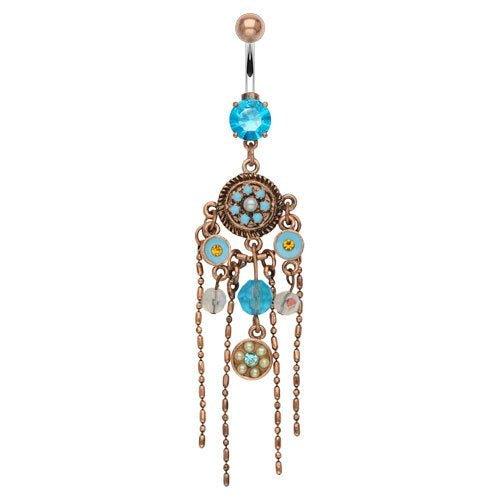 Body Jewelry - Vintage Aqua Bead Chain Belly Bar