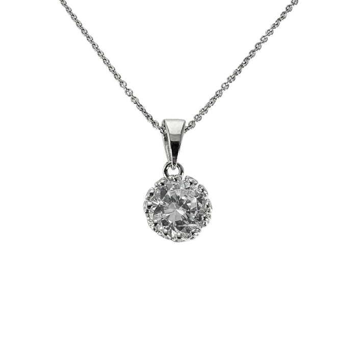 White Silver Round Cz Drop Pendant
