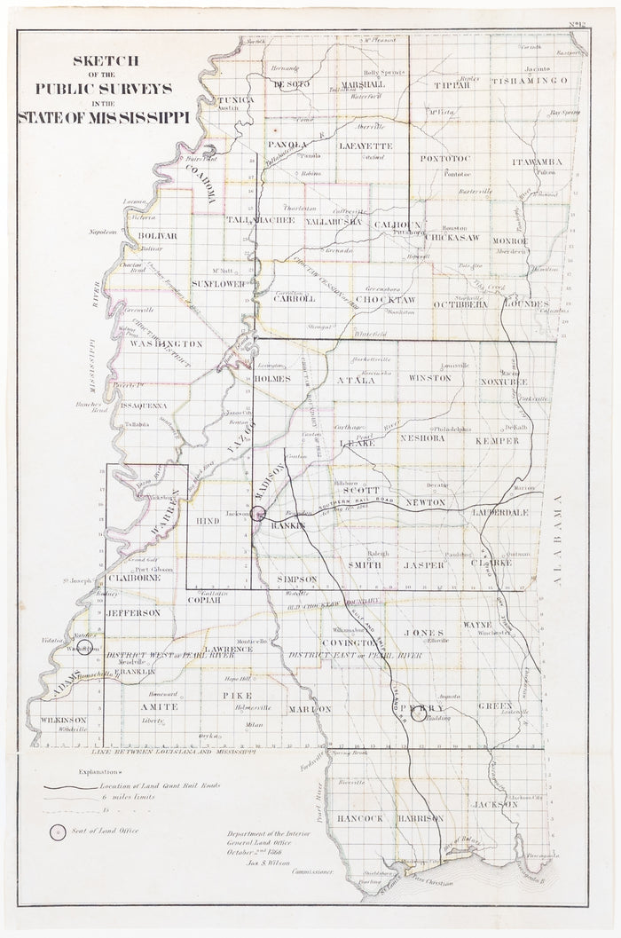 Wilson, Jas. S. Sketch of the Public Surveys in the State of Mississippi. Washington, ca. 1866.