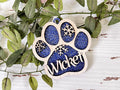 WOOD - Blue PAW pet custom layered ornament with wood and acrylic