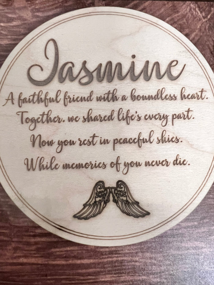 Wood memorial for dog