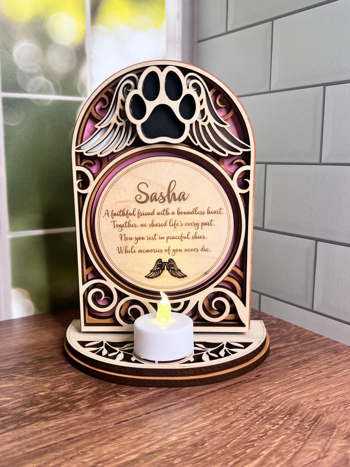 Wood memorial for dog