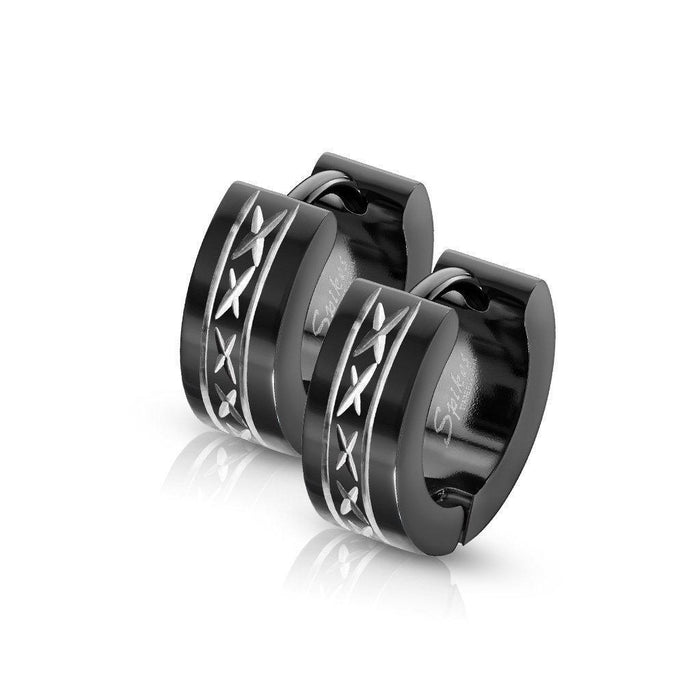 Body Jewelry - X Etched Centre Huggies Earrings Pair